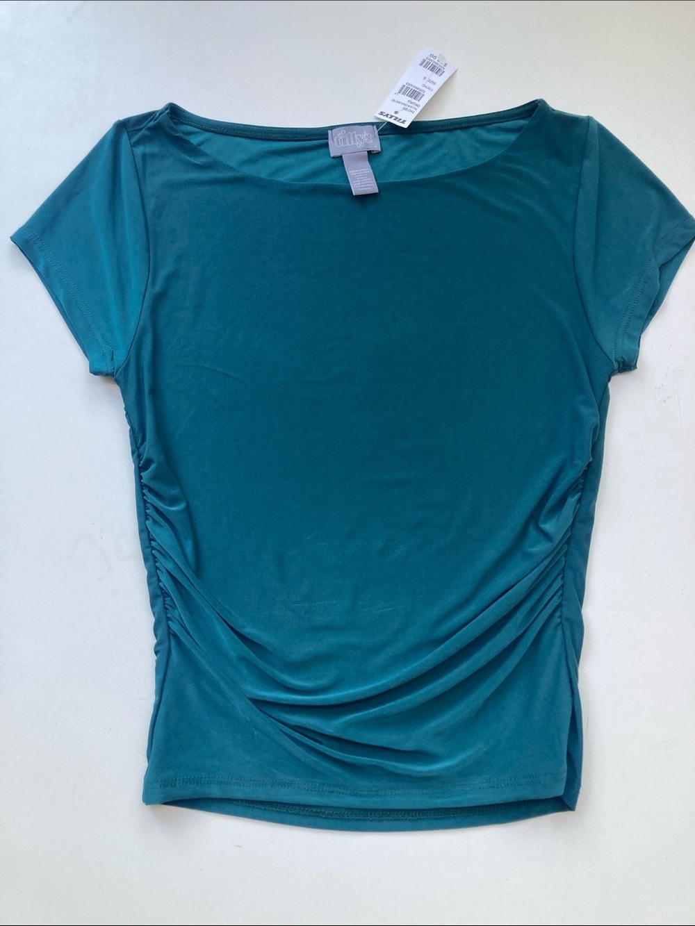 Tilly's Forest Green Short Sleeve Scoop Neck Top with Side Ruching